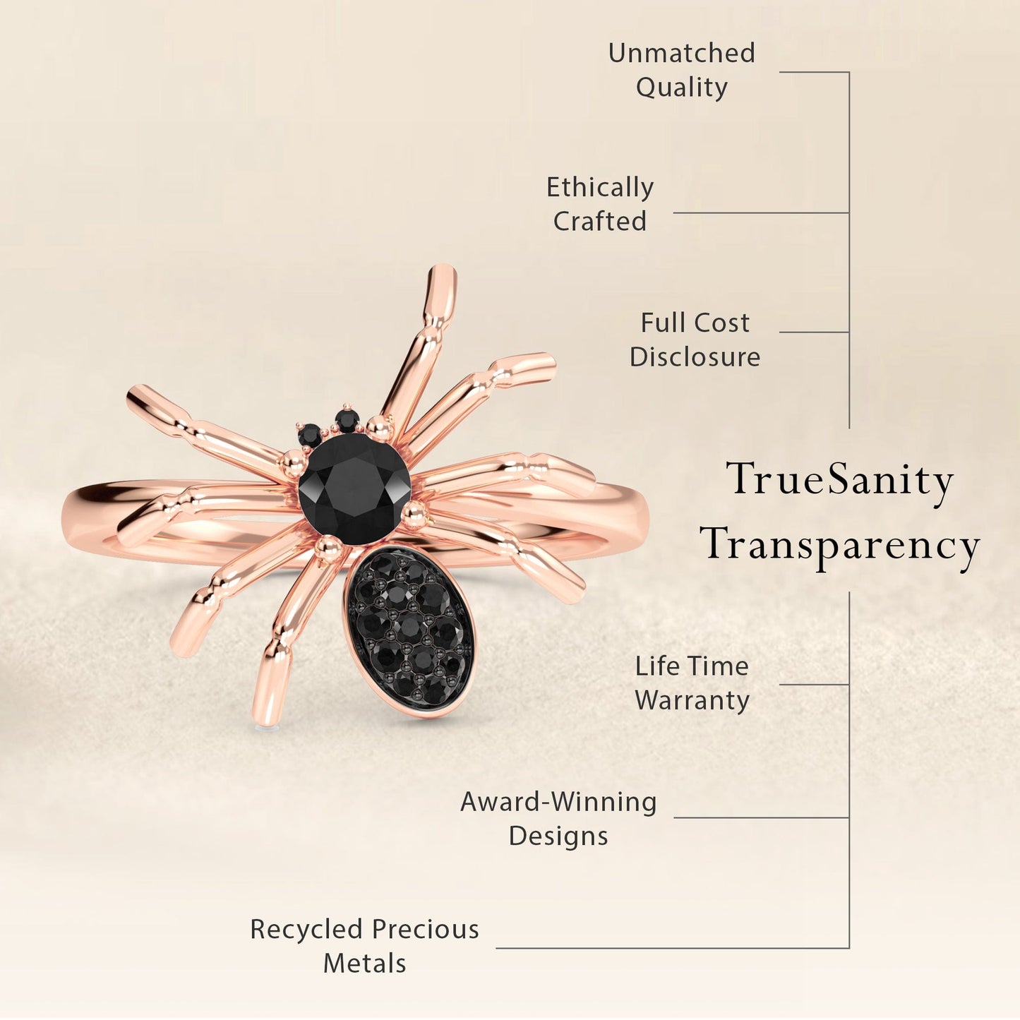 Black Diamond Spider Statement Ring - Ainsley