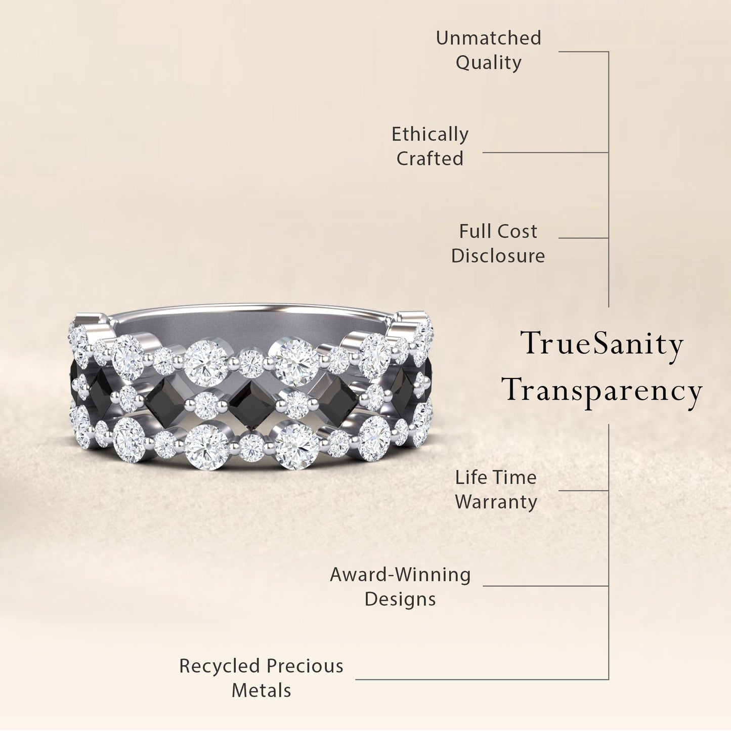 Black & White Diamond Lace Band Ring - Victoria