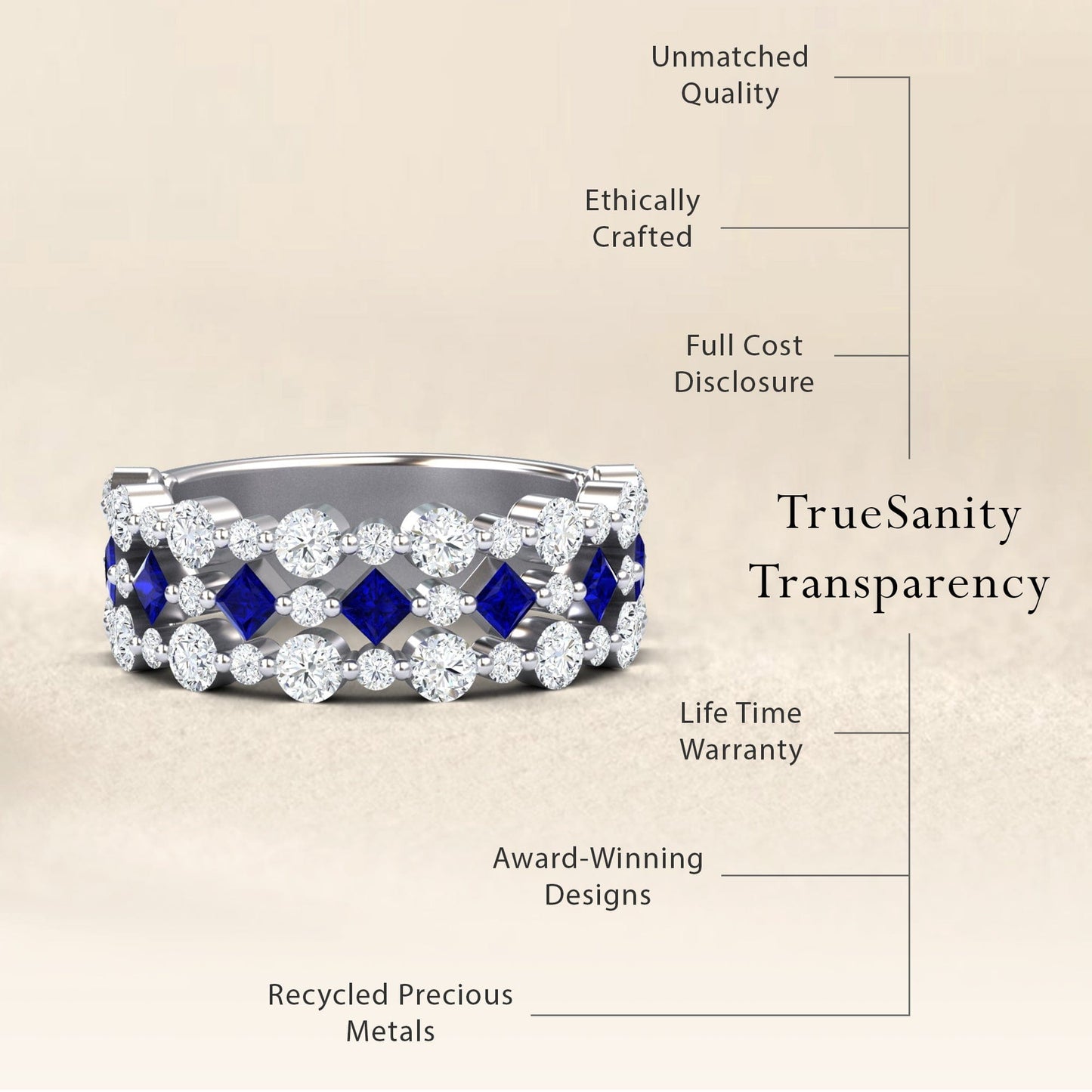 Blue Sapphire & Diamond Lace Band Ring - Victoria