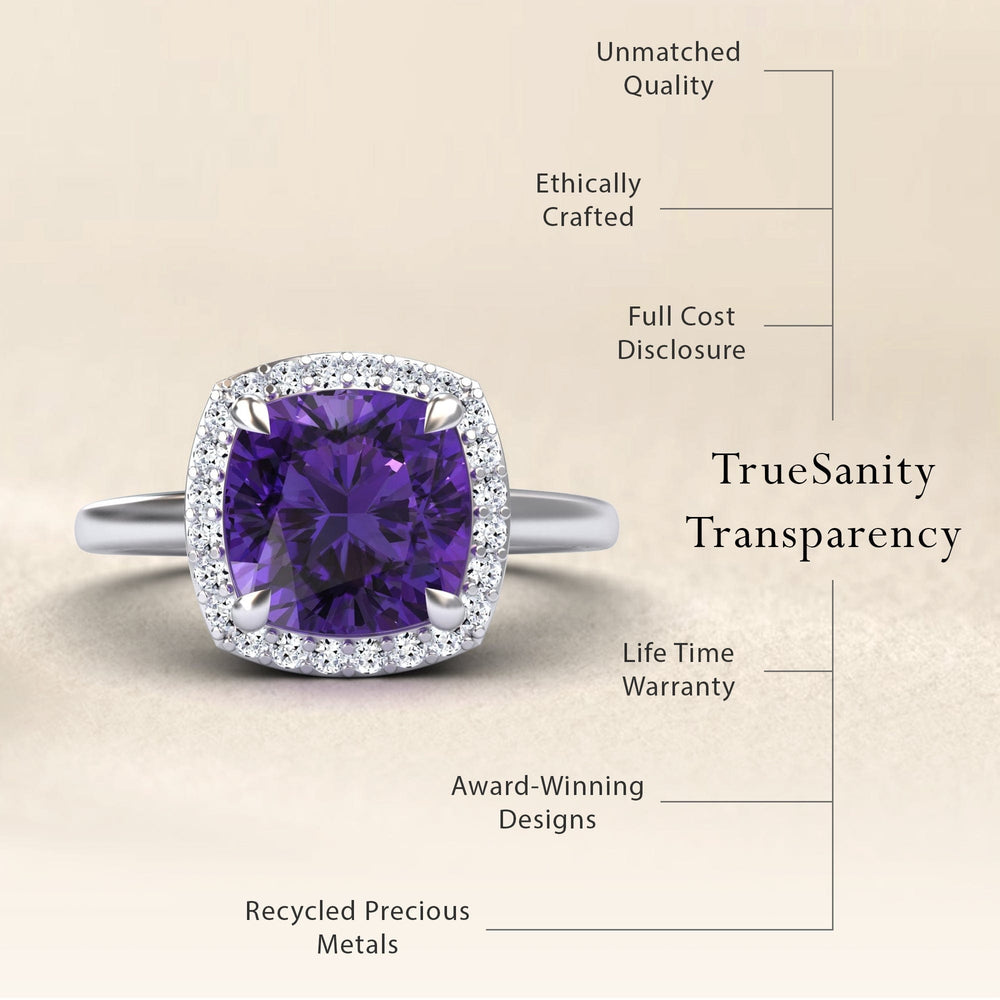 Amethyst & Diamond Halo Ring - Ziva