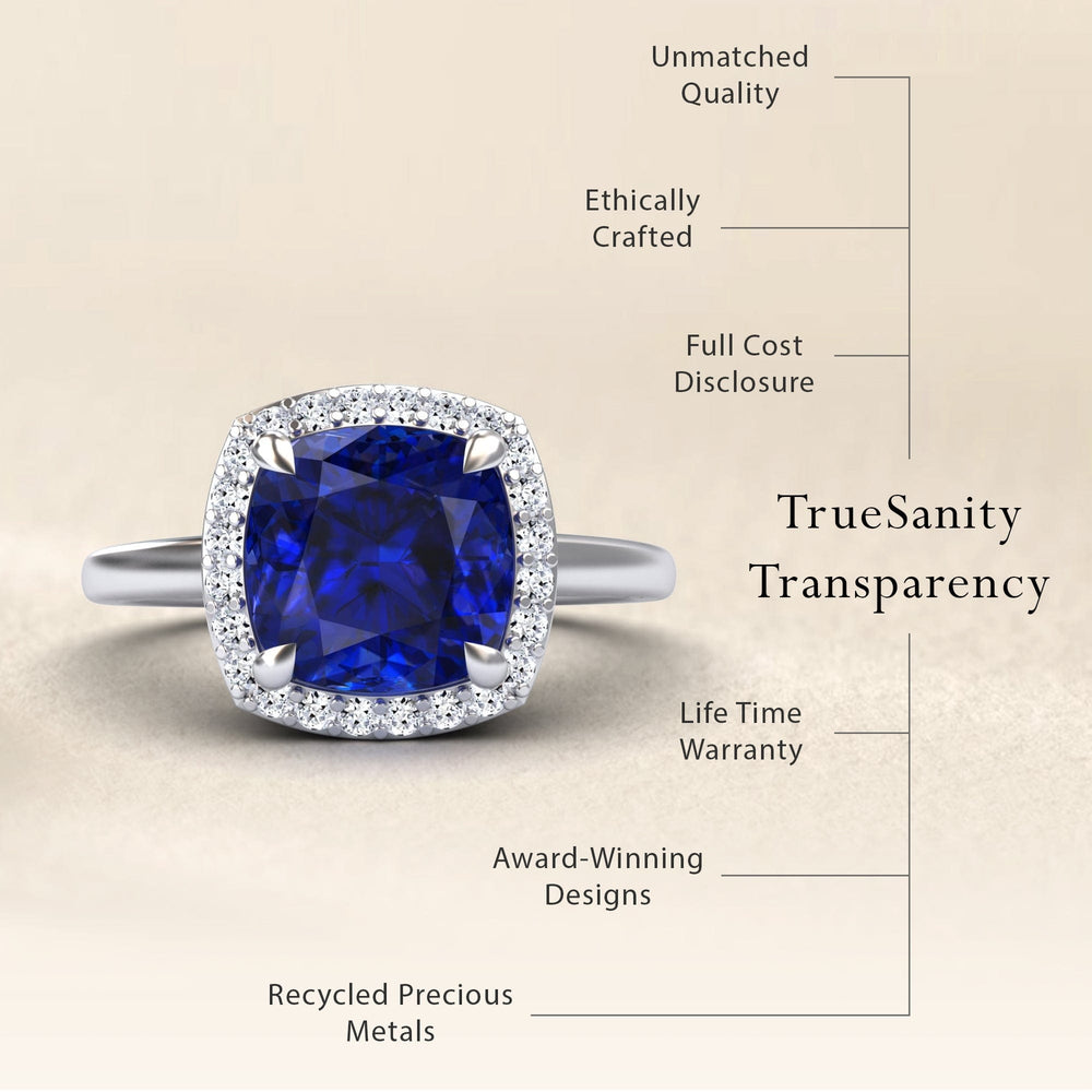 Lab Grown Blue Sapphire & Diamond Halo Ring - Ziva