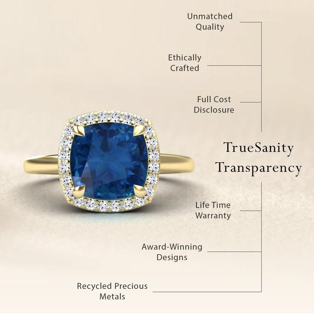 London Blue Topaz & Diamond Halo Ring - Ziva