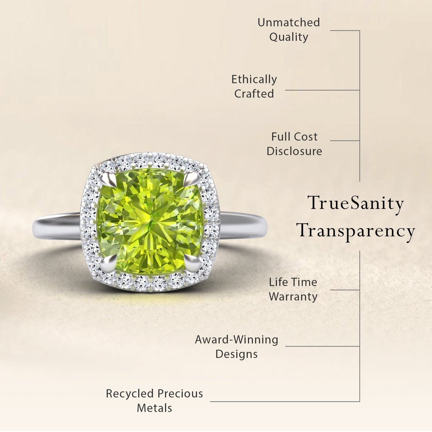 Peridot & Diamond Halo Ring - Ziva