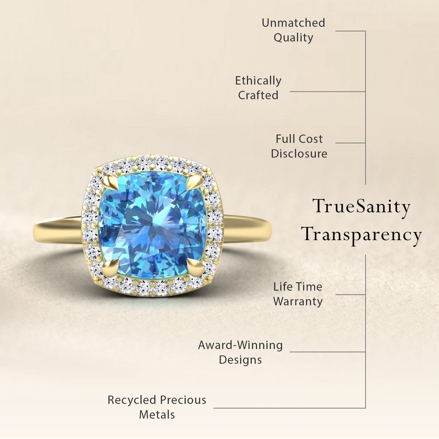 Swiss Blue Topaz & Diamond Halo Ring - Ziva