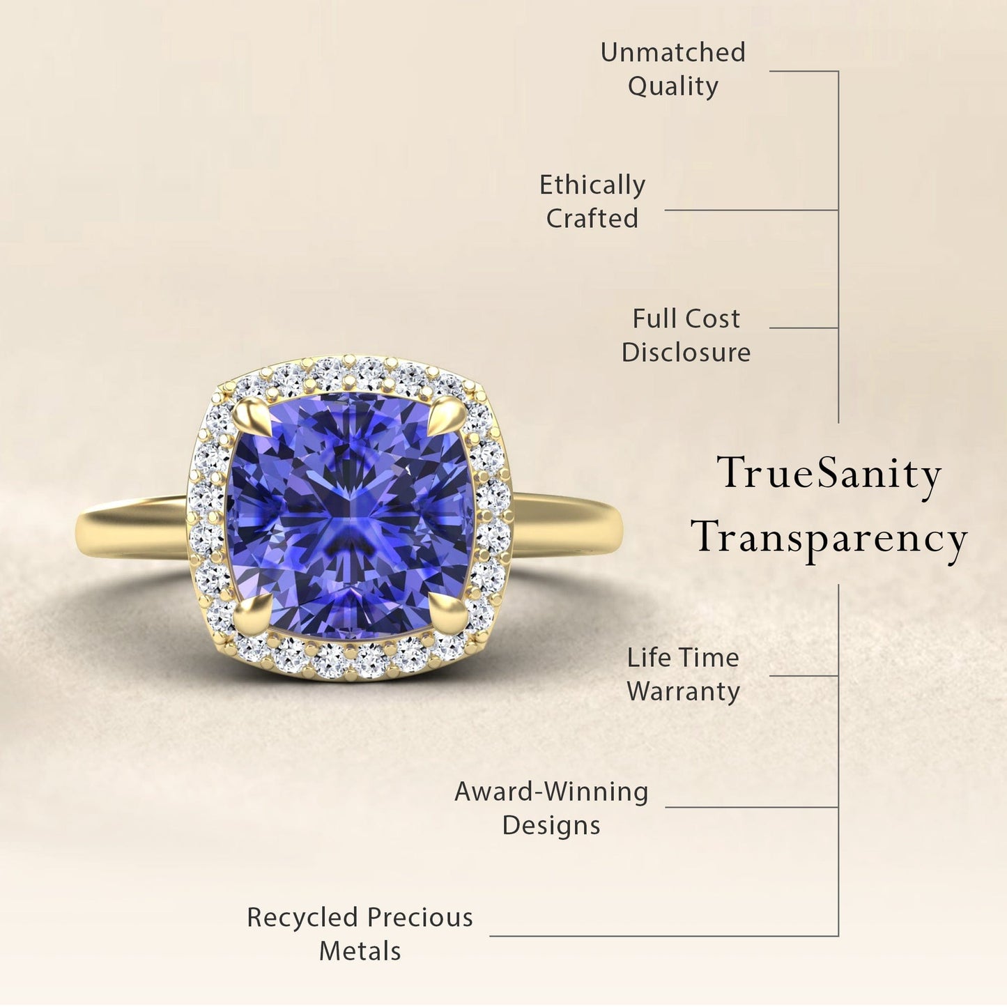 Tanzanite & Diamond Halo Ring - Ziva