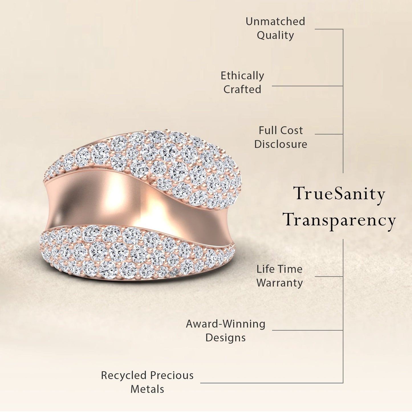 White Diamond Sculpted Wave Pave Statement Ring - Kiana