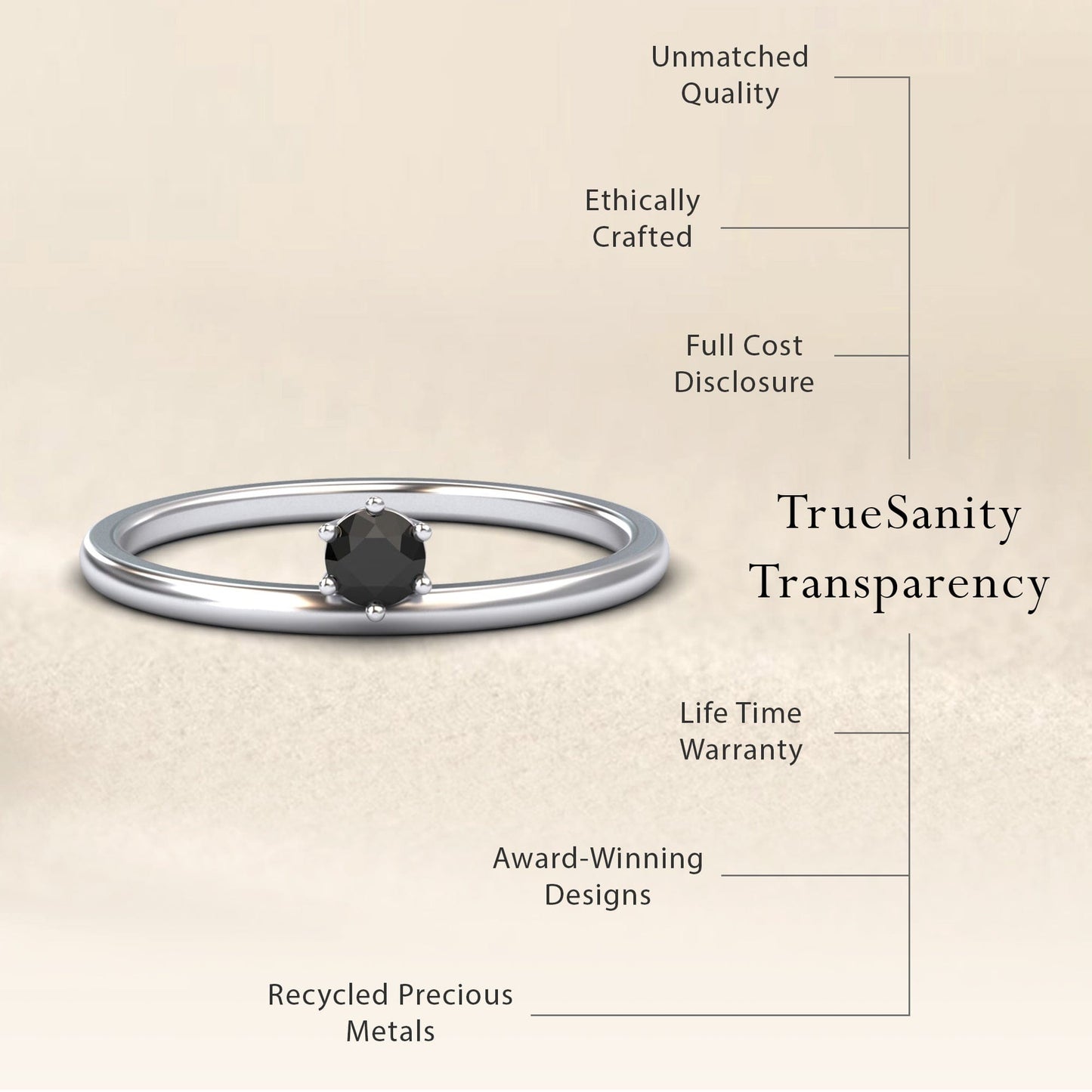 Black Diamond Solitaire Petite Ring - Faria