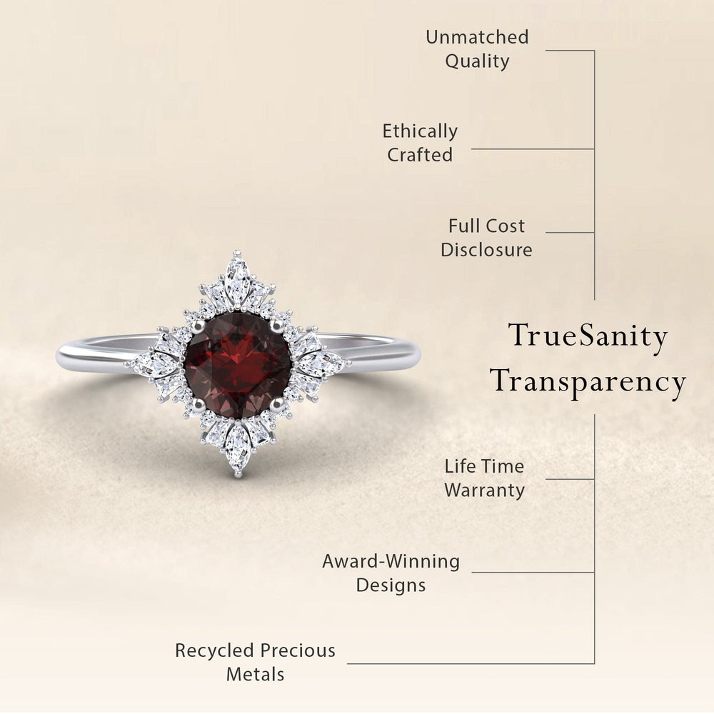 Garnet & Diamond Vintage-Inspired Starburst Ring - Delia