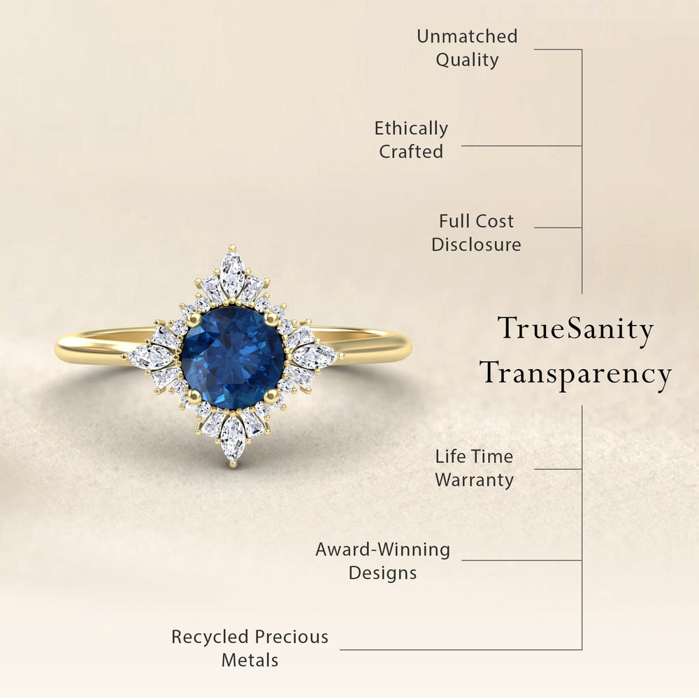 London Blue Topaz & Diamond Vintage-Inspired Starburst Ring - Delia