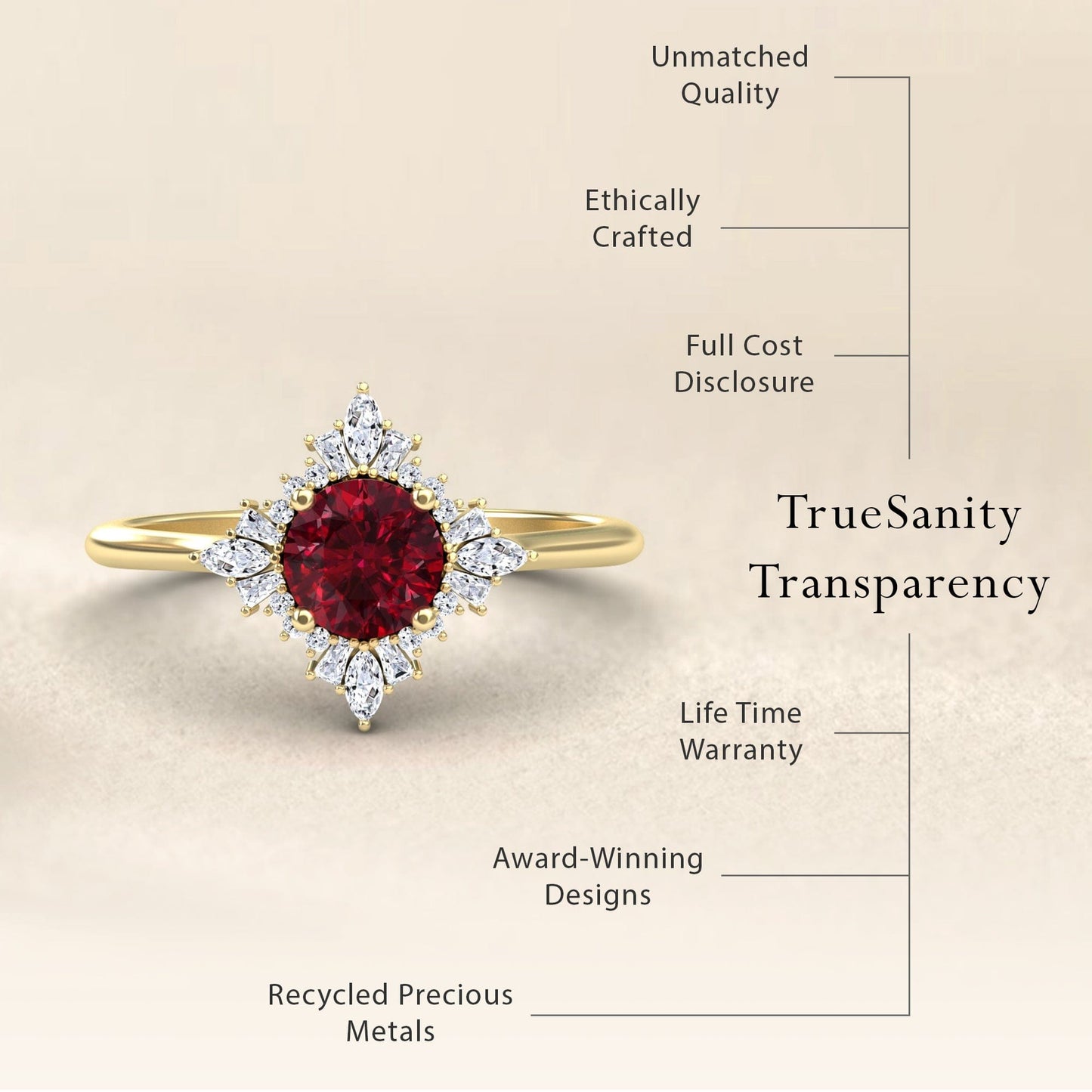 Ruby & Diamond Vintage-Inspired Starburst Ring - Delia