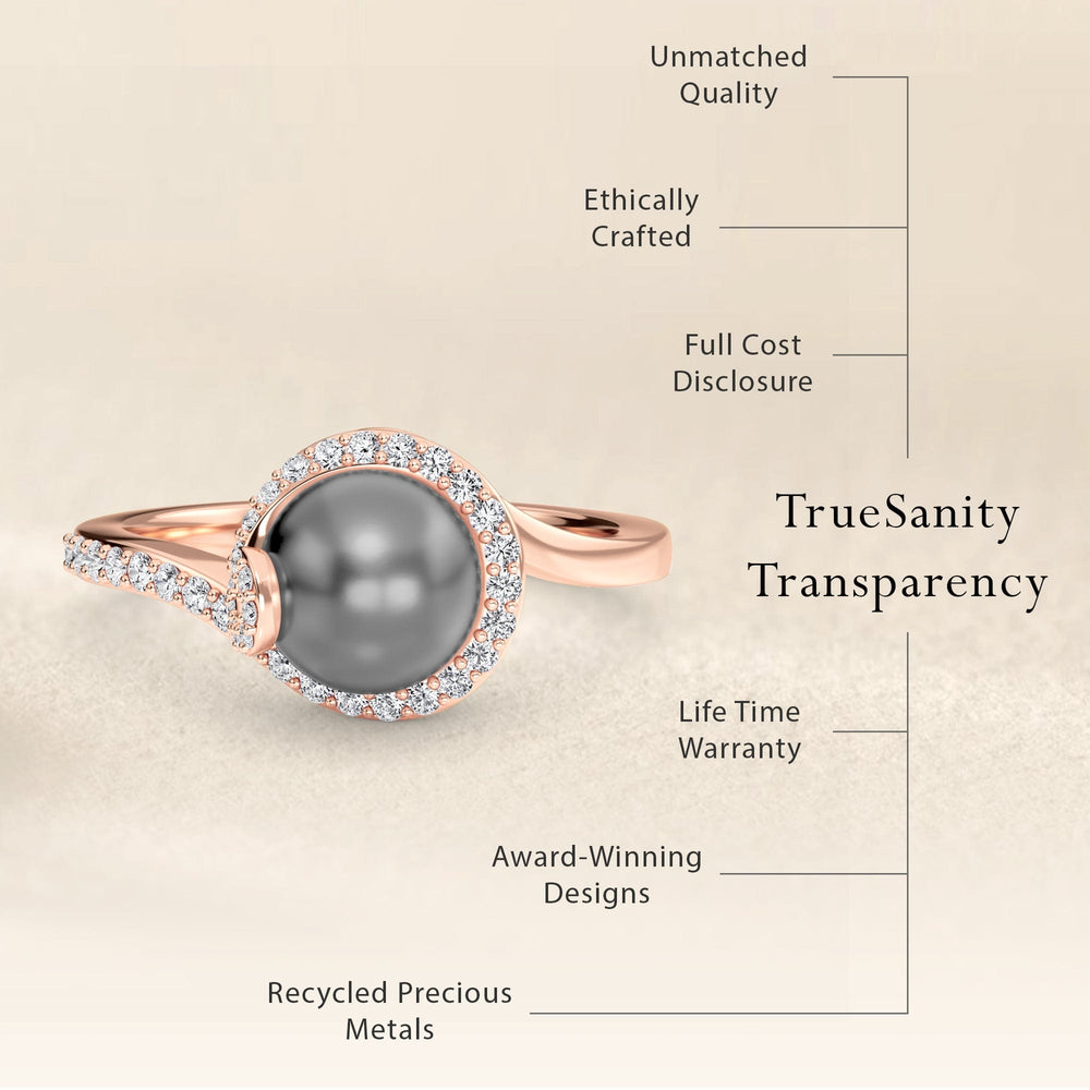 Tahitian Pearl & Diamond Halo Swirl Ring - Maya