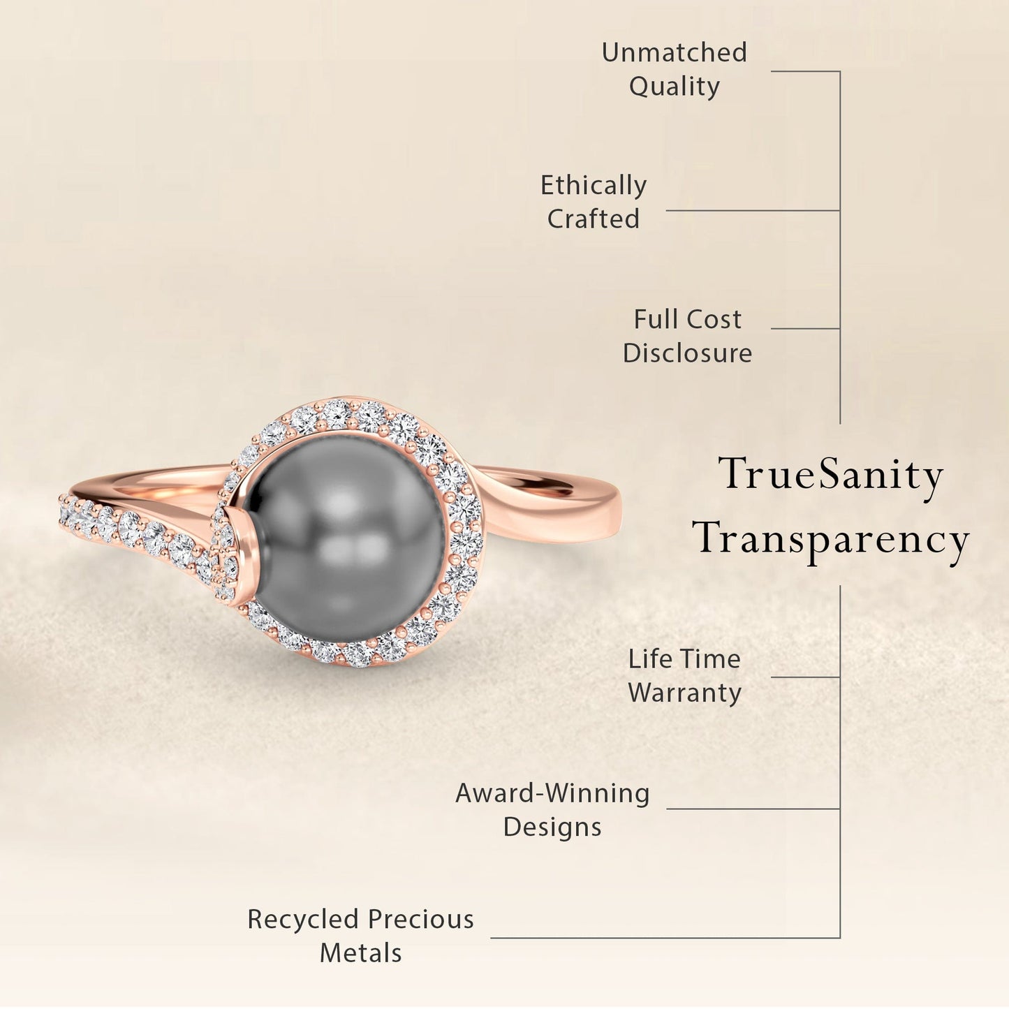 Tahitian Pearl & Diamond Halo Swirl Ring - Maya