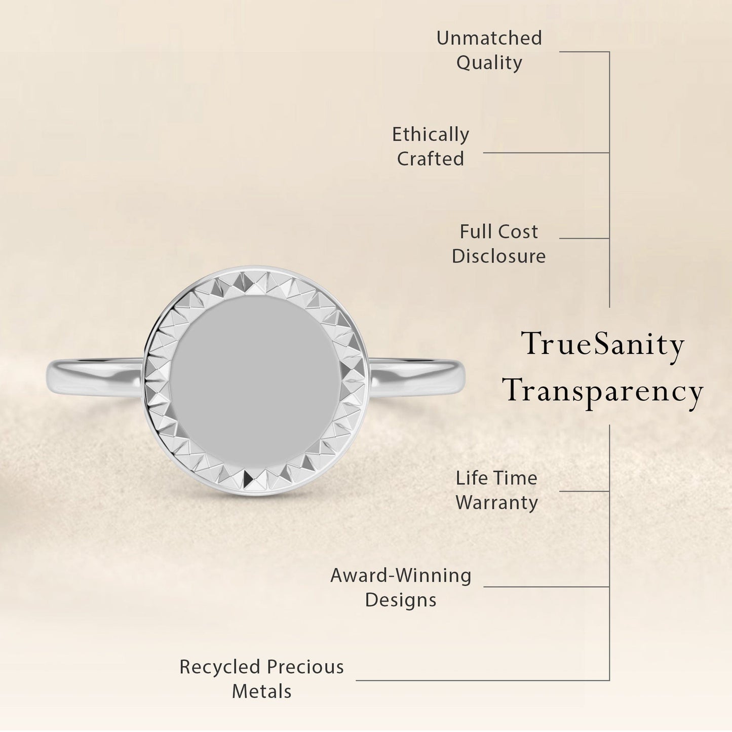 Engravable Faceted Signet Ring - Liliana