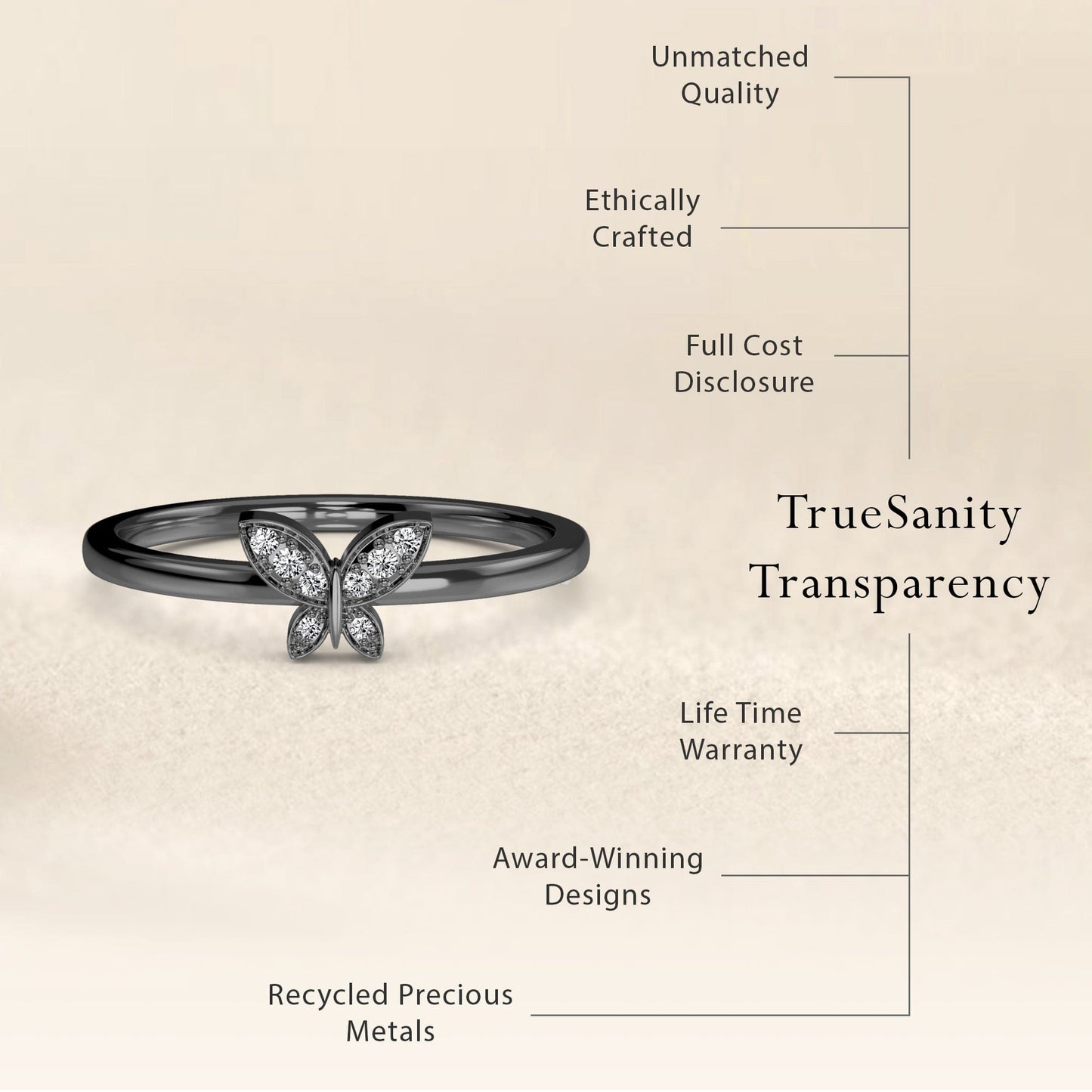 White Diamond Butterfly Shape Ring - Sneha