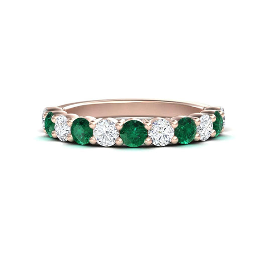1.15-carat Emerald & Diamond Half Eternity Wedding Ring in 18K rose gold, Parveen style, front view