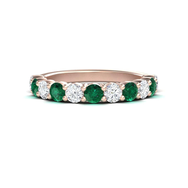1.15-carat Emerald & Diamond Half Eternity Wedding Ring in 18K rose gold, Parveen style, front view