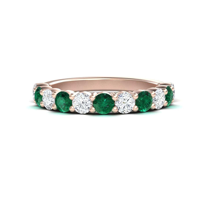 1.15-carat Emerald & Diamond Half Eternity Wedding Ring in 18K rose gold, Parveen style, front view