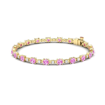 6-carat pink sapphire tennis bracelet in 14K yellow gold, natalia style, front view