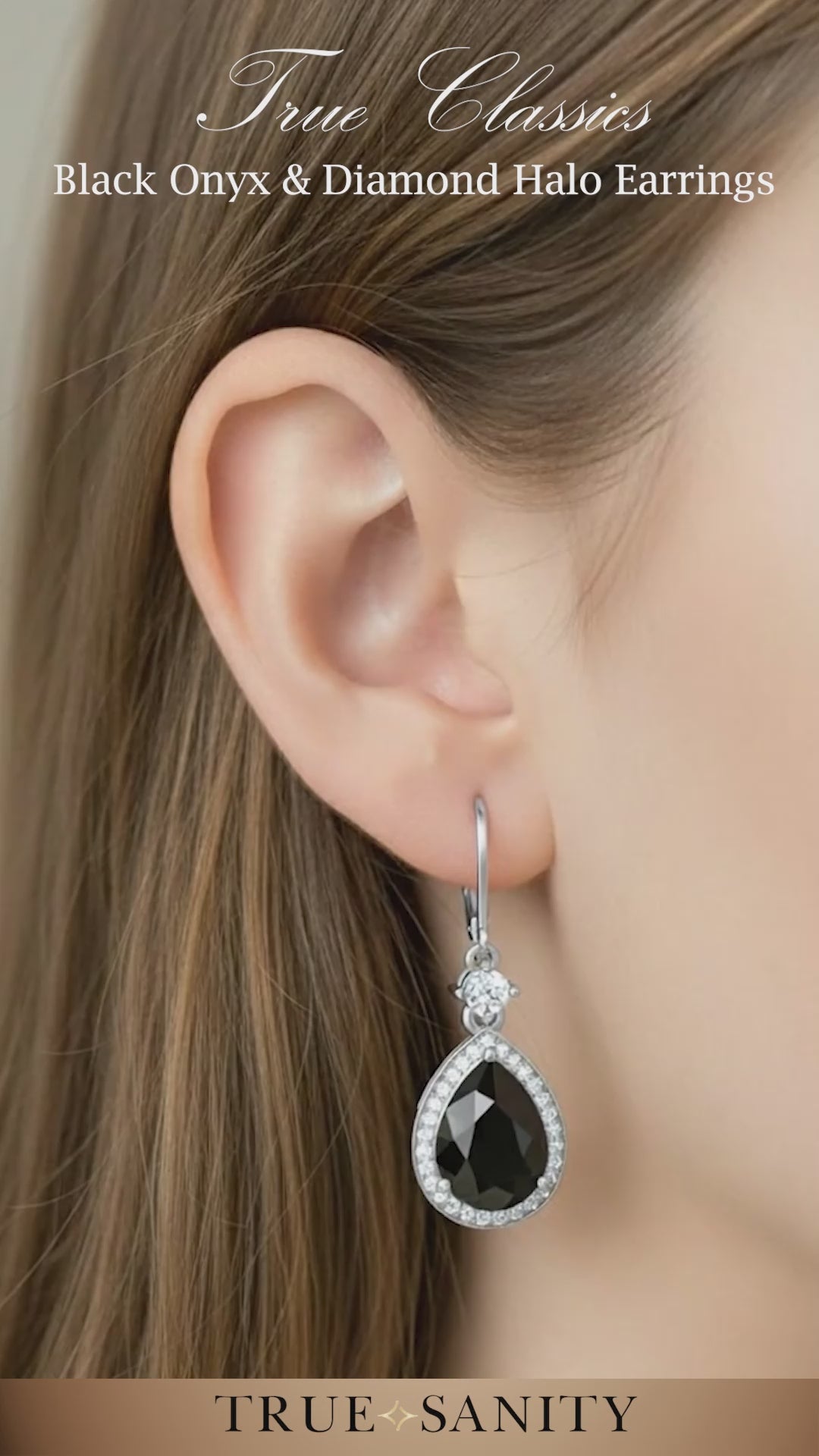 Black onyx and diamond halo earring