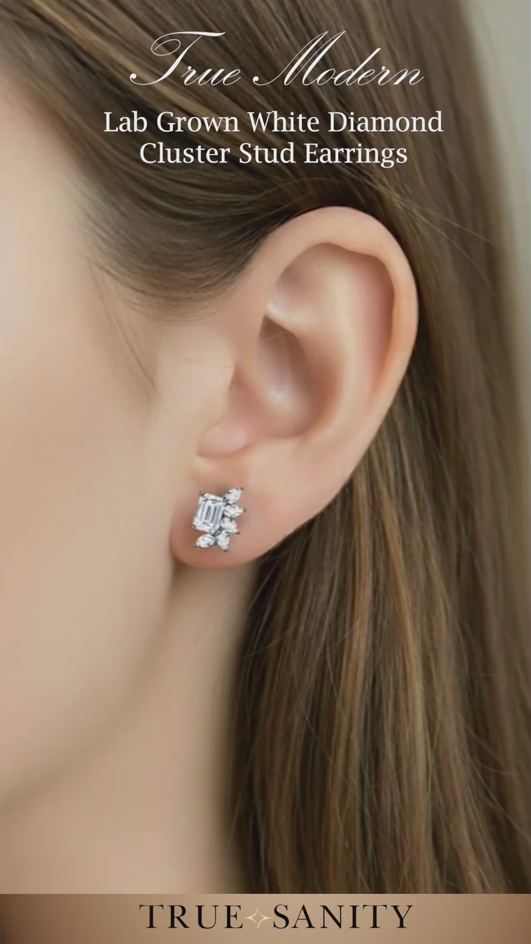 Lab grown white diamond cluster stud earring