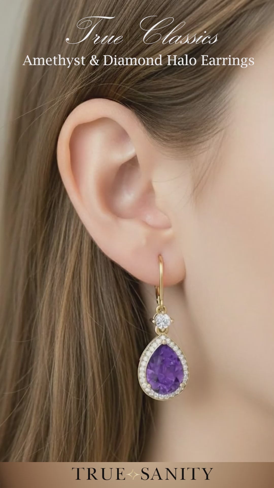 Amethyst and diamond halo earring