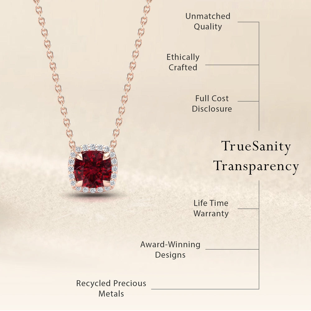 Lab Grown Ruby & Diamond Halo Necklace - Eileen