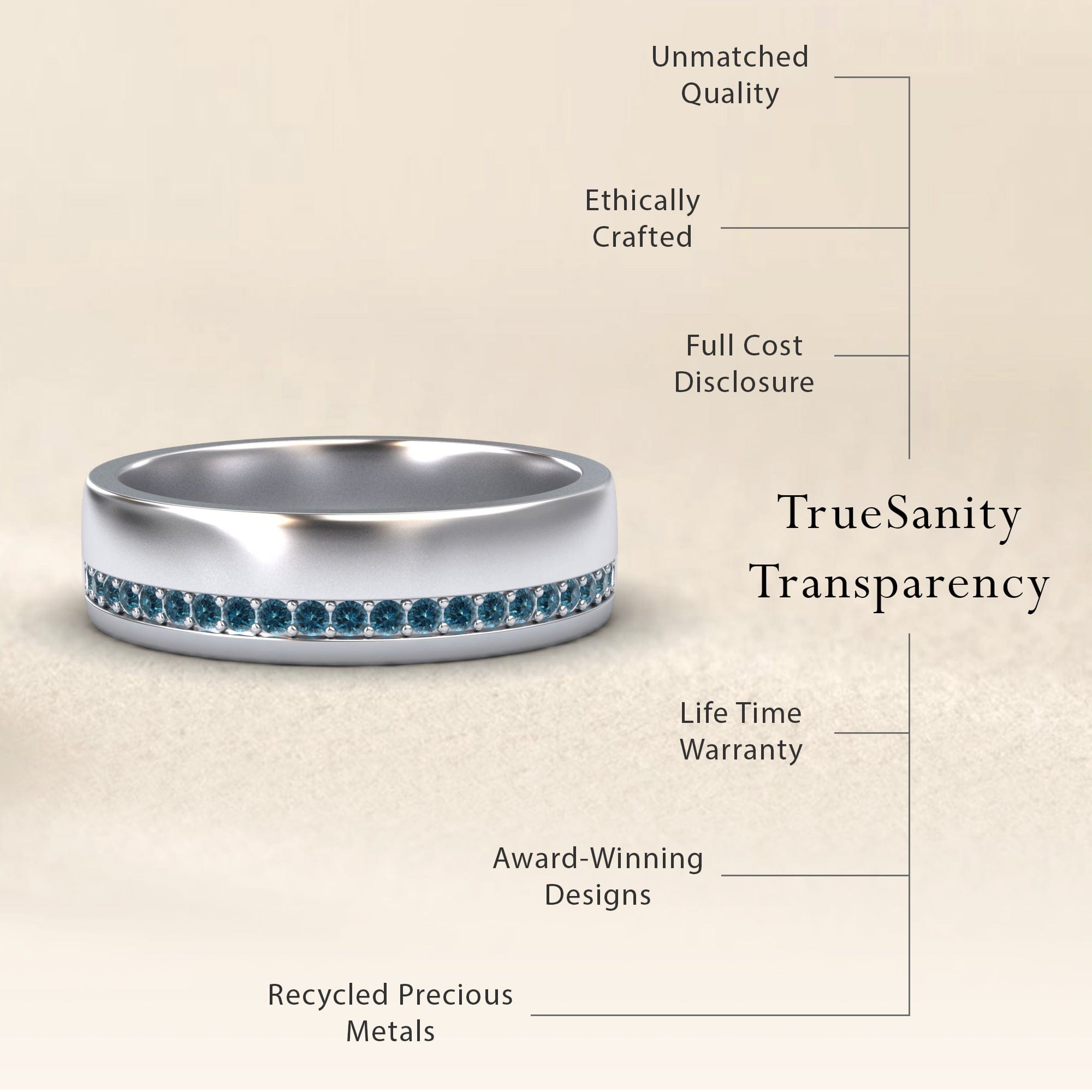 Men's Blue Diamond Channel-Set Wedding Band - Yan