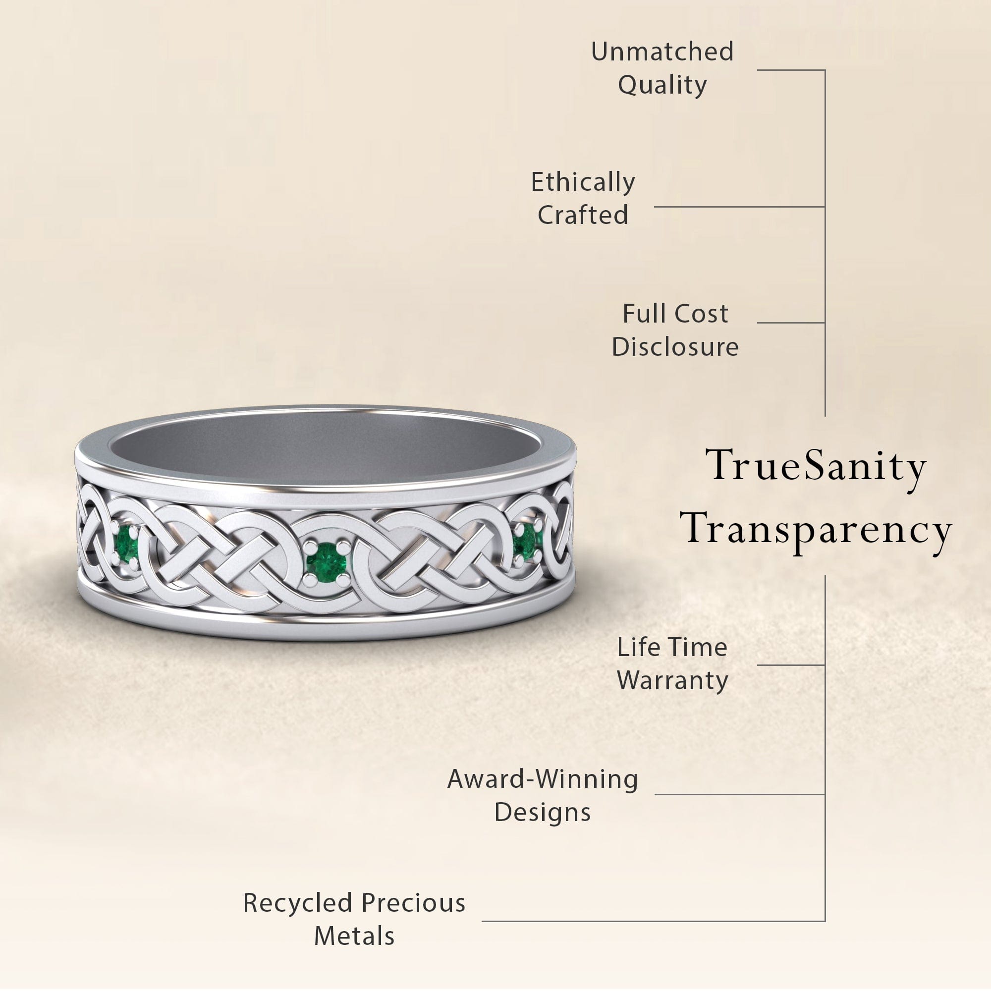 Emerald Celtic Knot Wedding Band - Li Mei