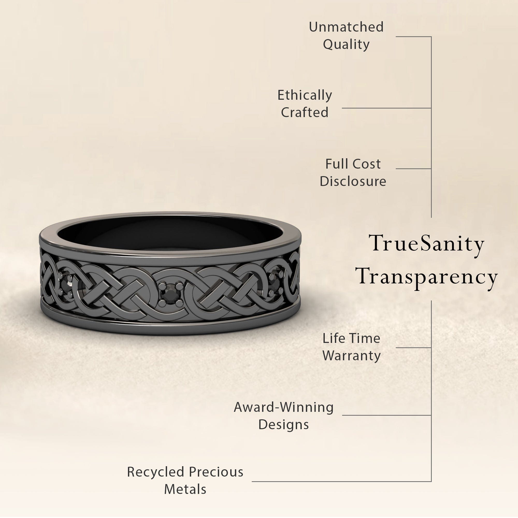Black Diamond Celtic Knot Wedding Band - Li Mei