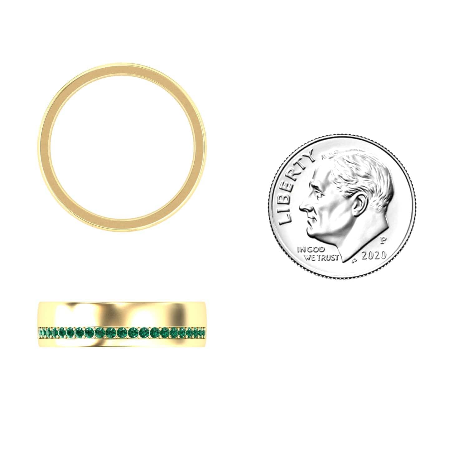0.21-carat Men's Emerald Channel-Set Wedding Band in 14K yellow gold, Yan style, coin view