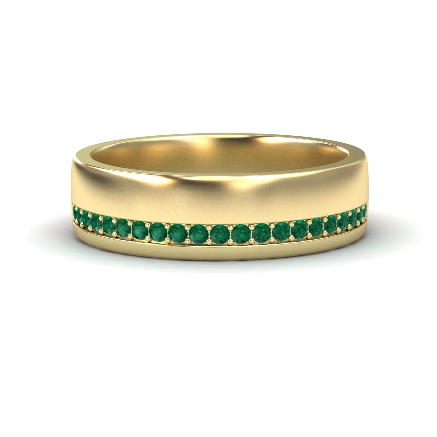 0.21-carat Men's Emerald Channel-Set Wedding Band in 14K yellow gold, Yan style, front view