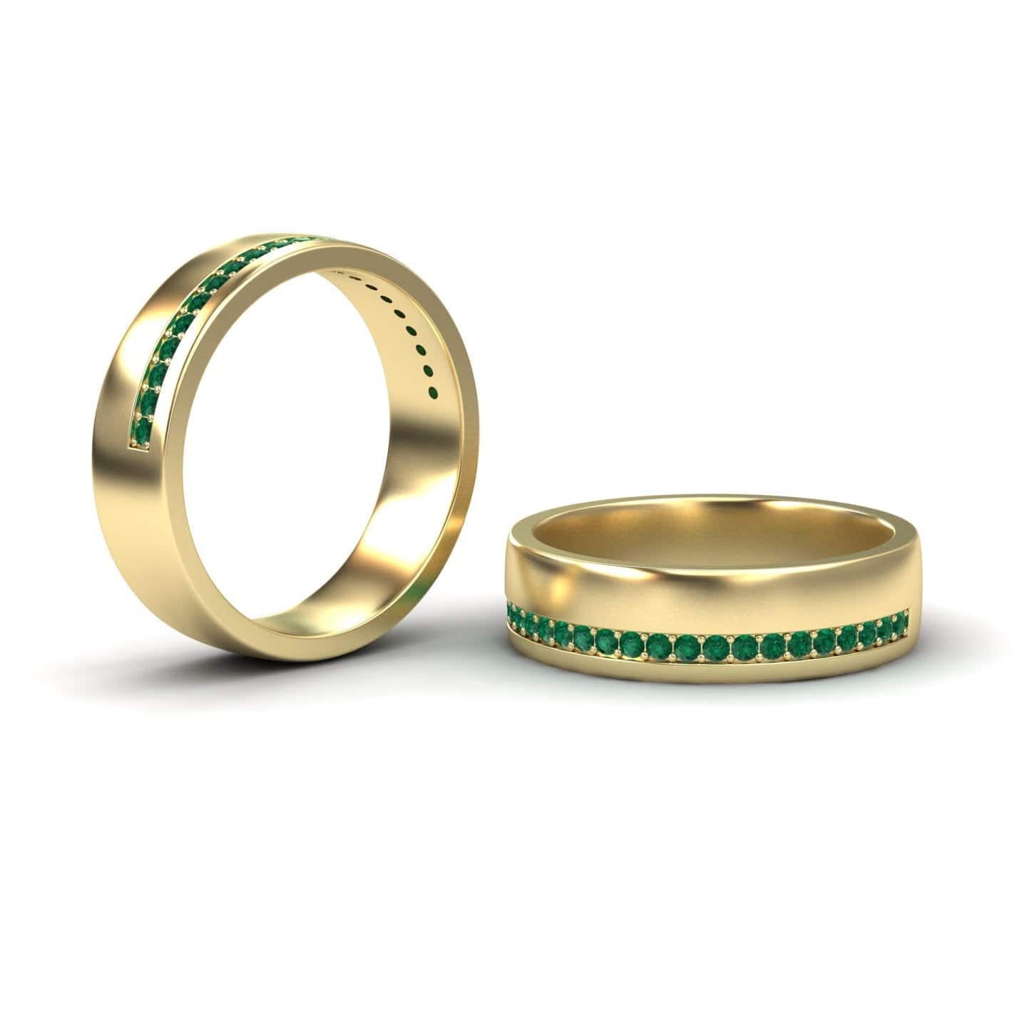 0.21-carat Men's Emerald Channel-Set Wedding Band in 14K yellow gold, Yan style, side slant view