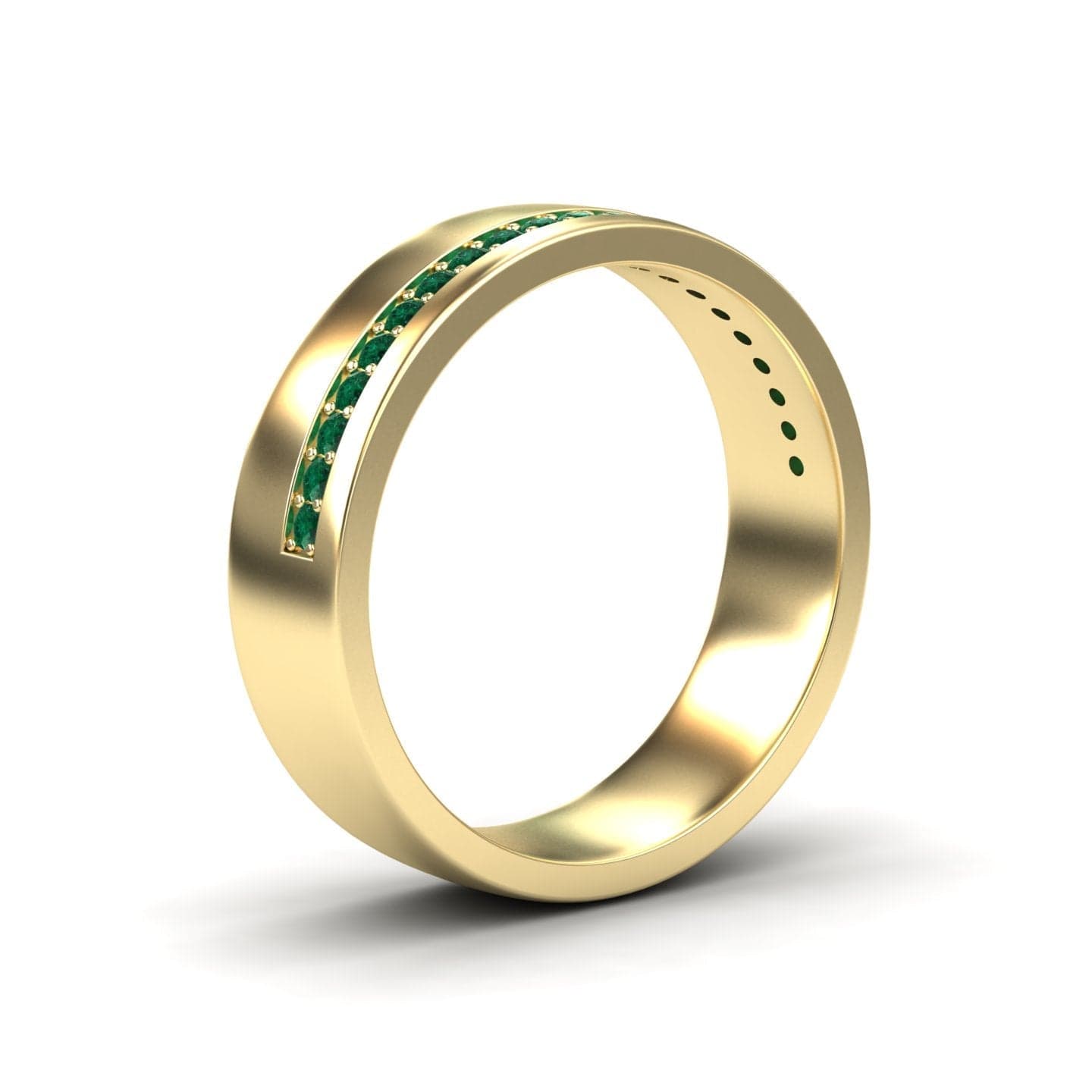 0.21-carat Men's Emerald Channel-Set Wedding Band in 14K yellow gold, Yan style, side view