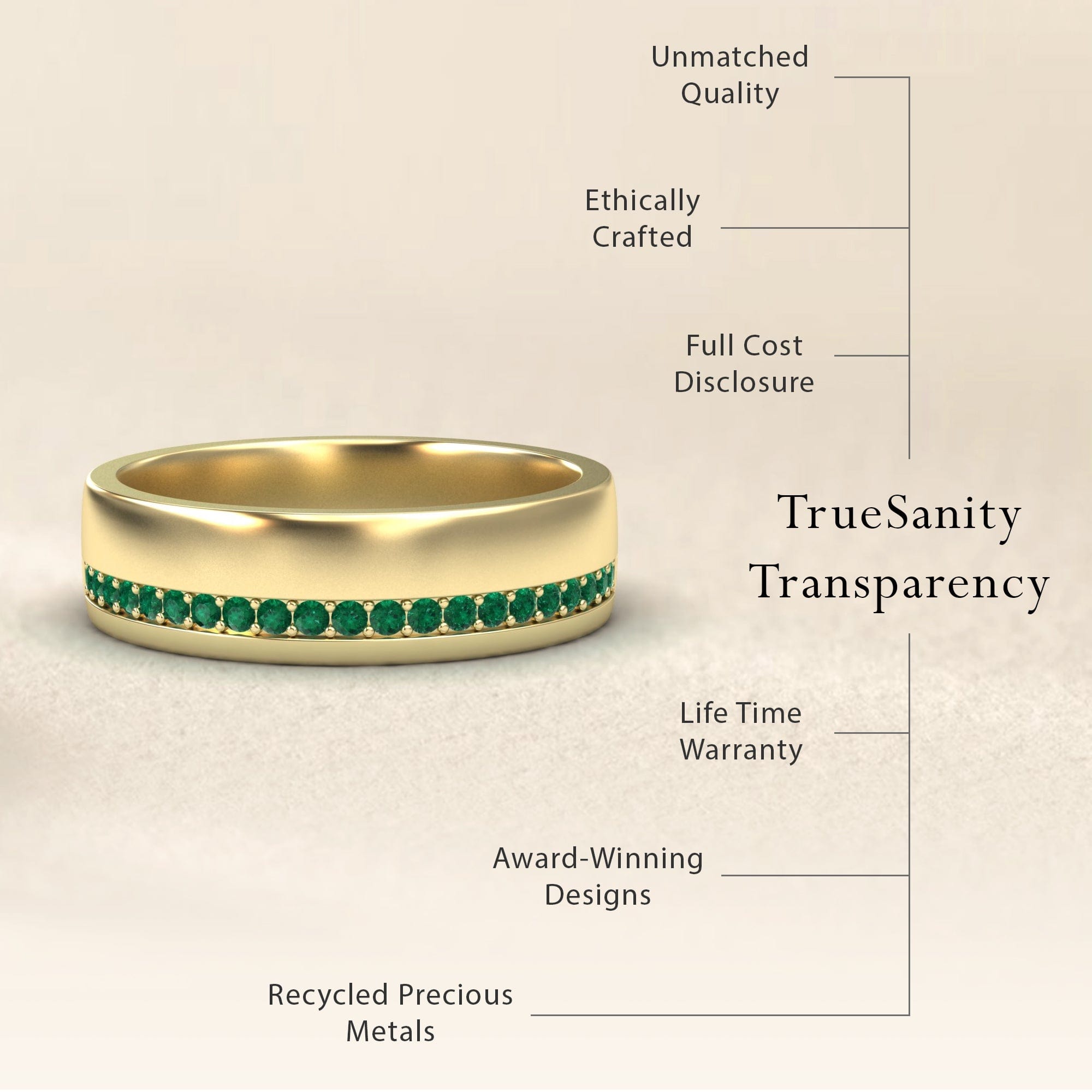 Men's Emerald Channel-Set Wedding Band - Yan