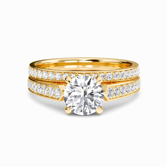 White Diamond Pave Shoulder Solitaire Bridal Engagement Ring - Andromeda