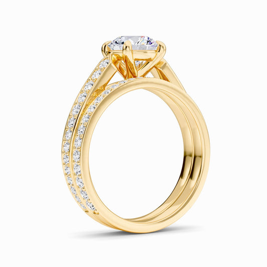 White Diamond Pave Shoulder Solitaire Bridal Engagement Ring - Andromeda