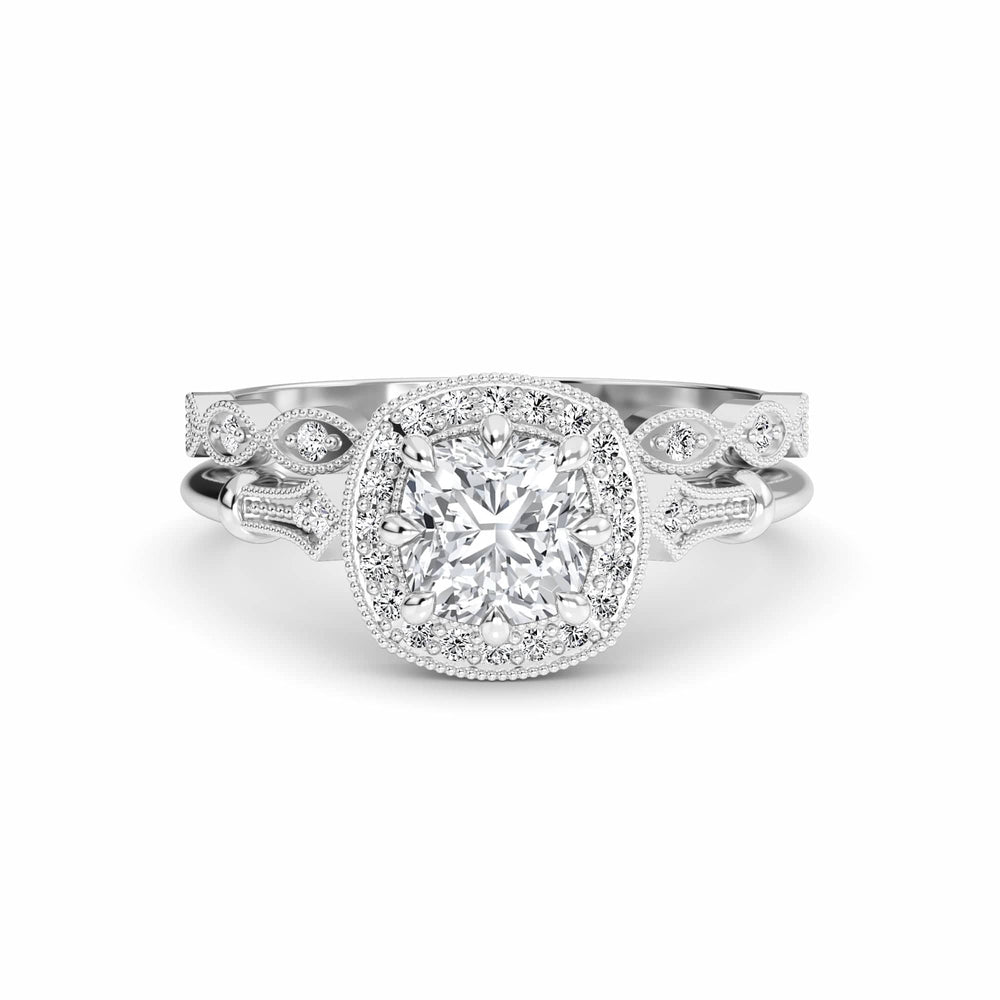 White Diamond Vintage Style Halo Bridal Engagement Ring
