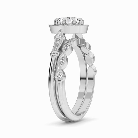 White Diamond Vintage Style Halo Bridal Engagement Ring - Eleanor