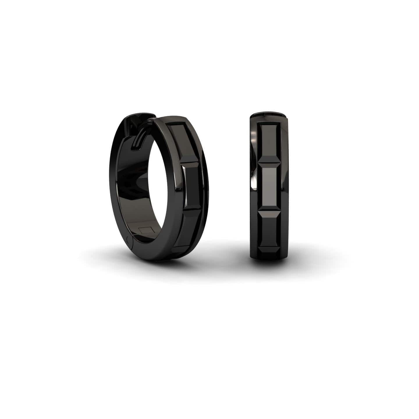 Black Diamond Channel-Set Baguette Hoop Earrings - Vera