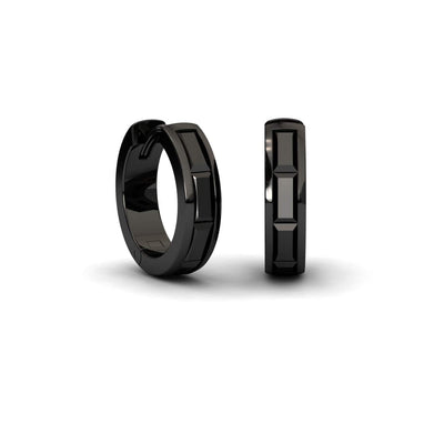 Black Diamond Channel-Set Baguette Hoop Earrings