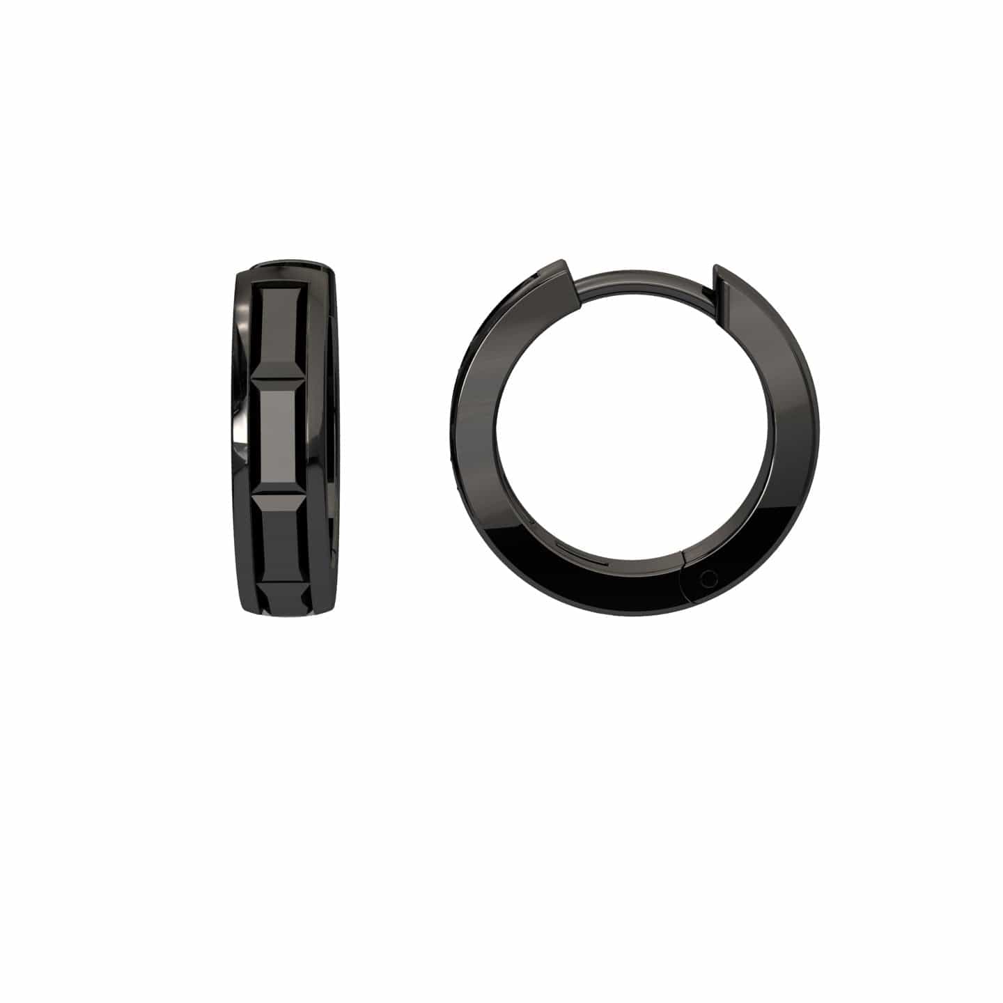 Black Diamond Channel-Set Baguette Hoop Earrings - Vera