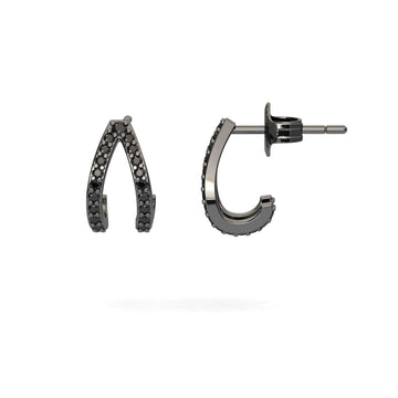 Black Diamond V-Shaped Hoop Earrings - Anju