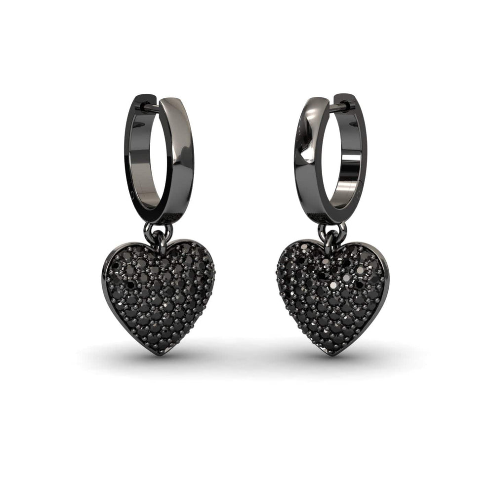 Round black diamond heart hoop earrings