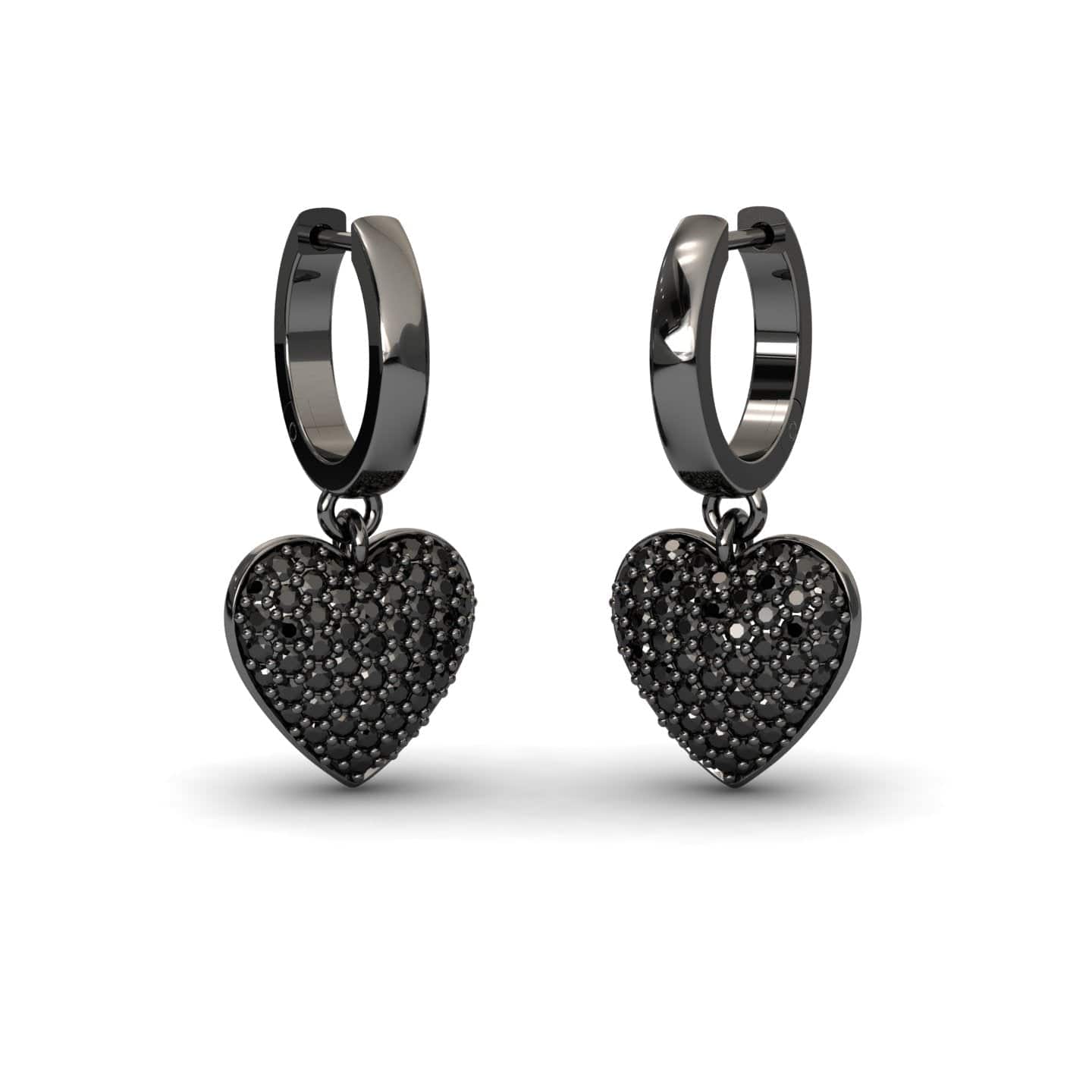 Black Diamond Heart Hoop Earrings - Jinxi