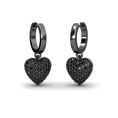 Black Diamond Heart Hoop Earrings