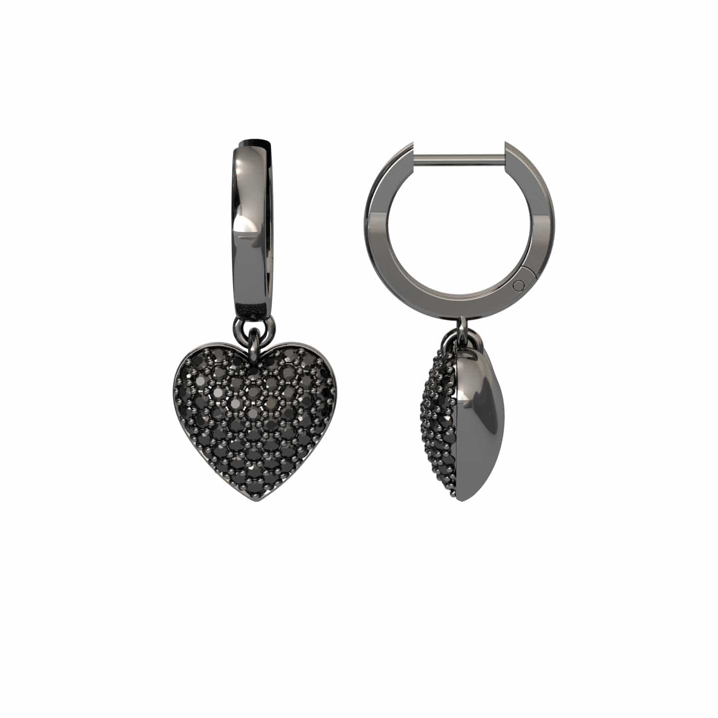 Black Diamond Heart Hoop Earrings - Jinxi