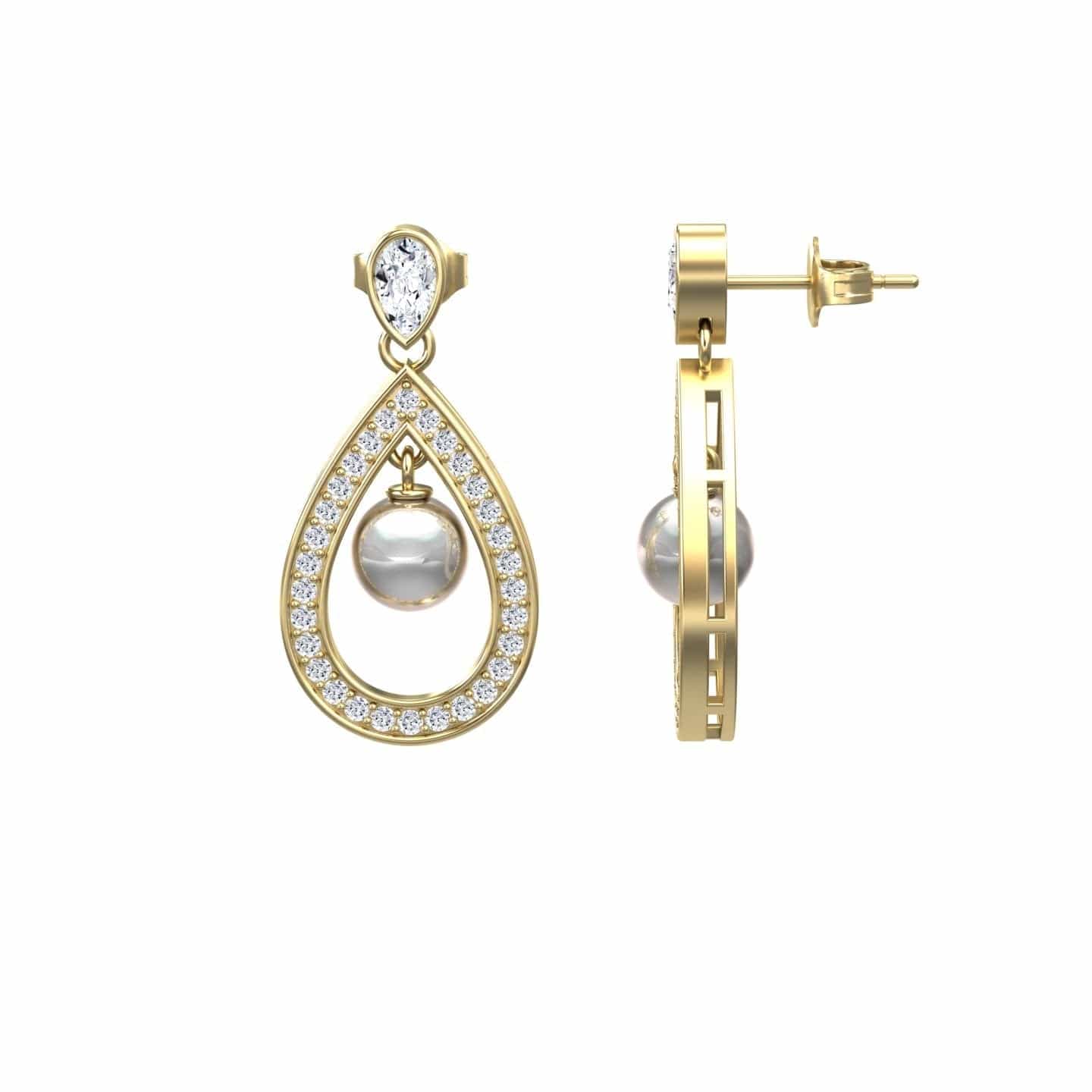 White Akoya Pearl & Diamond Halo Drop Earrings - Kiran