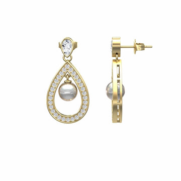 White Akoya Pearl & Diamond Halo Drop Earrings - Kiran