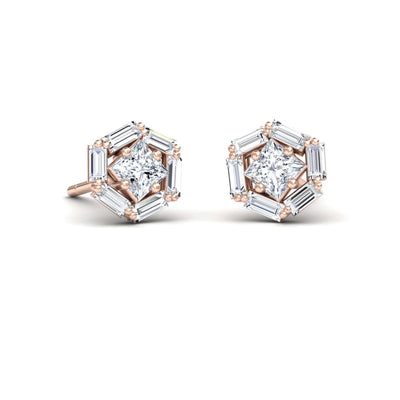 White Diamond Hexagon Halo Stud Earrings