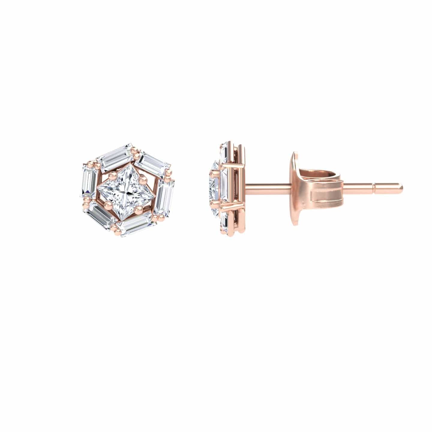 White Diamond Hexagon Halo Stud Earrings - Kiara